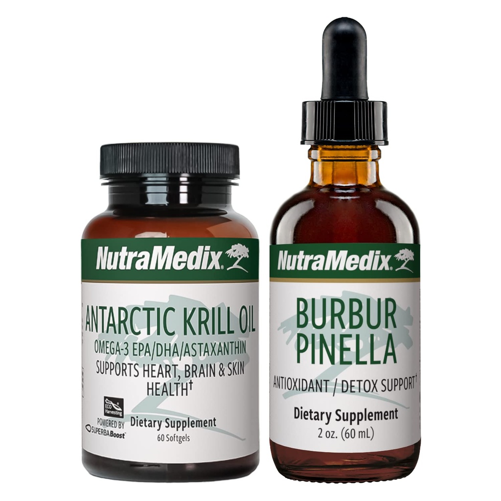 NutraMedix Brain Support Bundle - Comprend les softgels d'huile de krill artique et les gouttes liquides Burbur Pinella pour la santé cognitive, le détox et le soutien du cerveau - 2-Piece Supplement Set pour le soutien cognitif