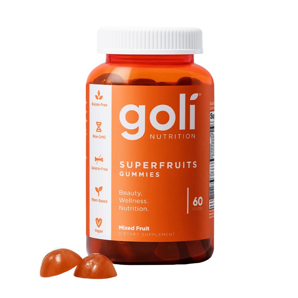 Goli Nutritional Supplement, SuperFruits Beauty Gummy Vitamine - 60 Count - Collageen-Promoting Ingrediënten - Gemengde Fruit, Veganistisch, Plant-Based, Niet-GMO, Glutenvrije & Gelatine Vrij