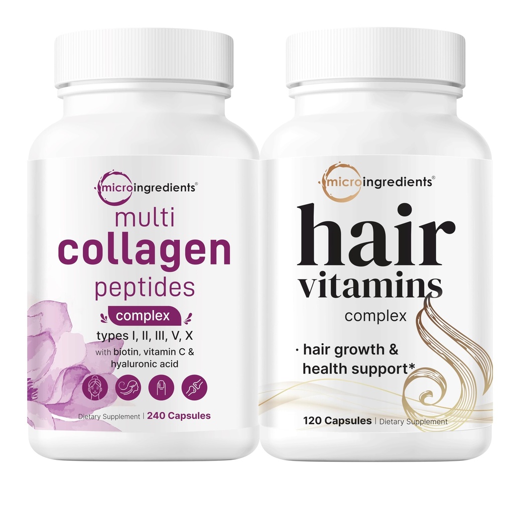 Micro Ingrediënten Multi Collagen Complex voor Vrouwen & Hair Vitaminen Complex Capsules Bundle 2 Pack 