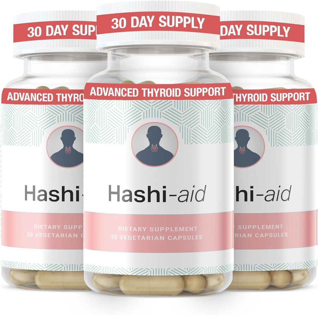 IBDassistTM Hashi Aid Thyroïde Support pour les femmes et les hommes - Supplément Thyroïde pour la maladie et l'hypothyroïdie de Hashimoto* - avec Ashwagandha, Sélénium, Zinc, Vitamines essentielles et plus - 30 Capsules (3 Pack)