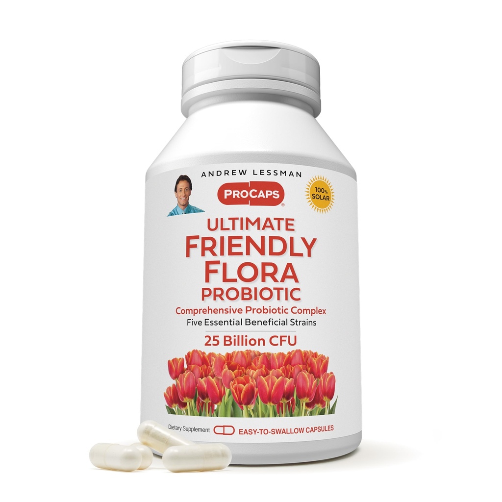 ANDREW LESSMAN Ultimate Friendly Flora Probiotic 60 Capsules - 25 Miljard CFU, Uitgebreide Blend van vijf Probiotische Strains, Krachtige Immune en Digestieve Ondersteuning. Probiotica voor vrouwen of mannen