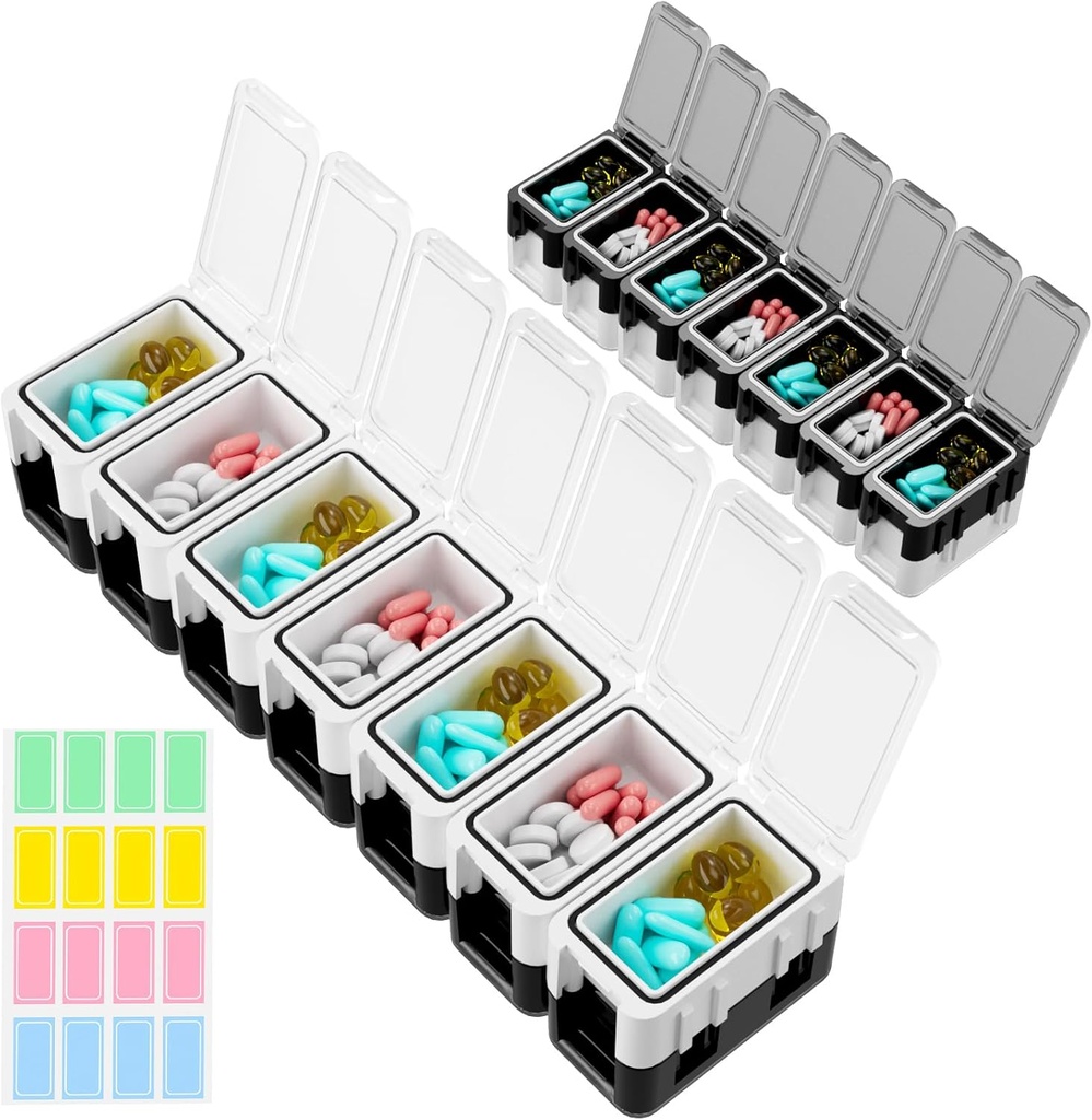 Restree Weekly Pill Organizer, 14 Compartments Portable Pill Box, 2 Times a Day AM/PM Medication Organizer, Vocht-Proof Travel Pill Case voor Vitamine, Geneeskunde, Visolie/uplements (White)