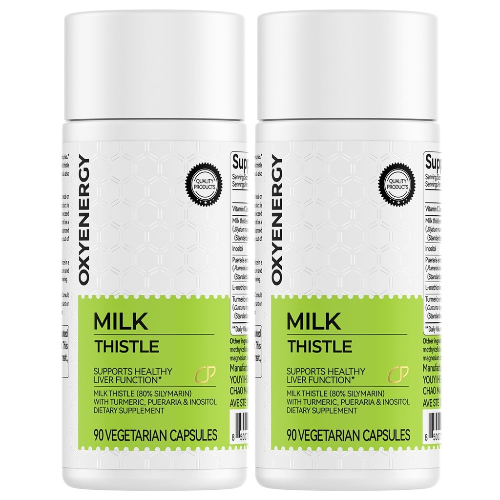 OxyEnergy Silymarin Milk Thistle 300mg Extract met vitamine C, Inositol & Pueraria, lever detox & Repair Support, Antioxidant Support,90 Capsules,pakket van 2