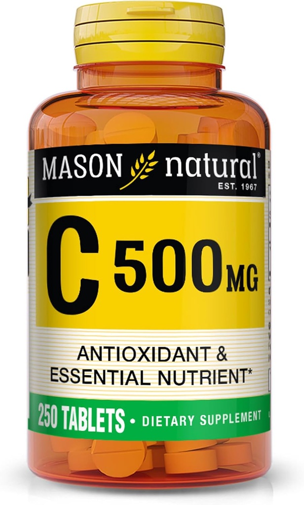 MASON NATUURLIJKE Vitamine C 500 mg - Ondersteunt gezond immuunsysteem, antioxidant en essentiële voedingsstoffen, 250 tabletten