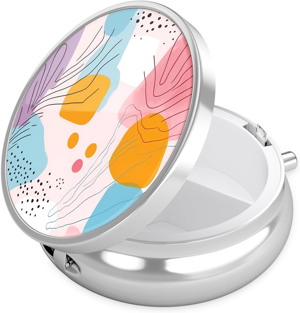 Nipichsha Pill Box, kleine pil geval voor portemonnee & Pocket, leuke reis medicijnen Organisator, draagbare geneeskunde container houder om vitamines te houden, medicijnen, visolie & supplement, A01-art stijl patroon