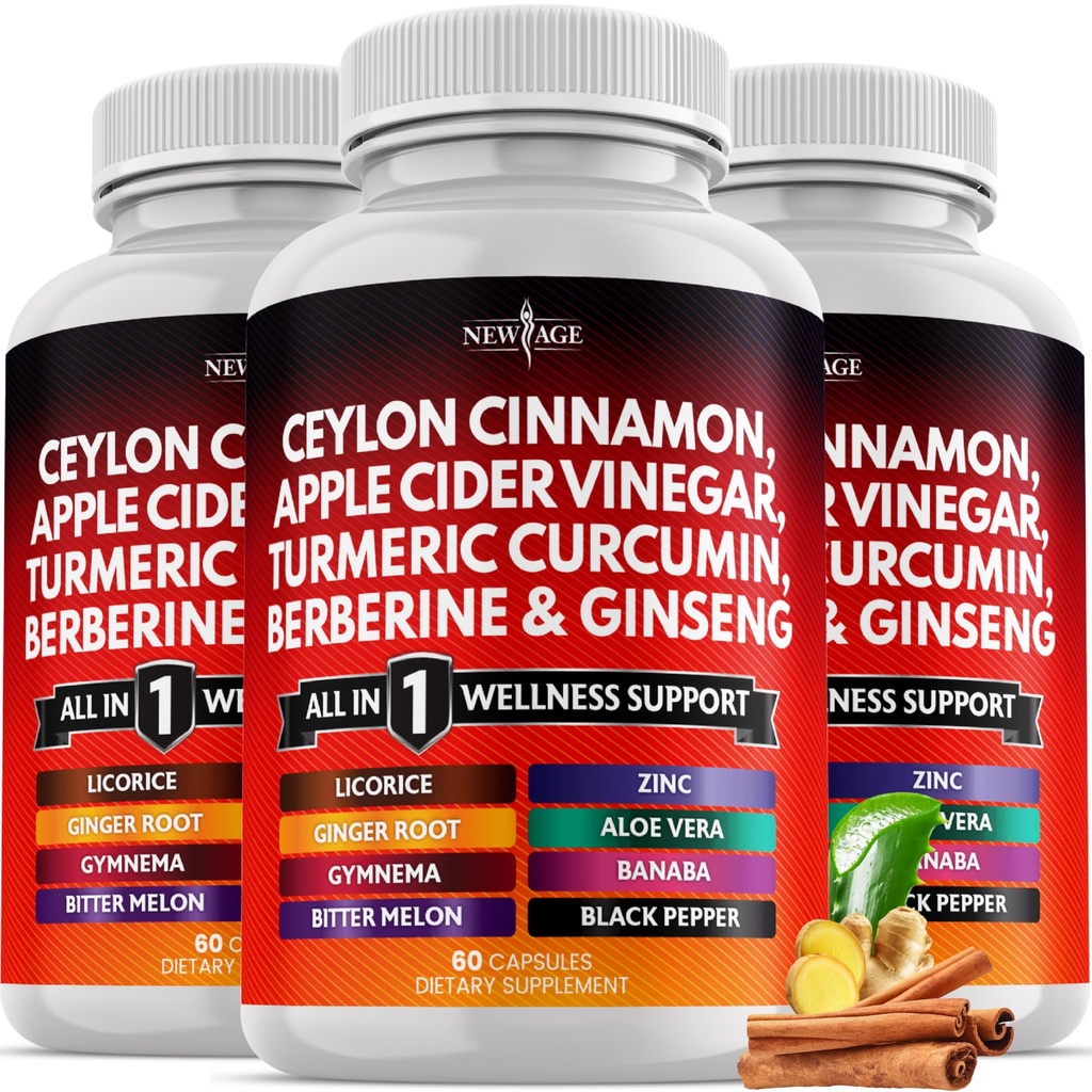 Ceylan Cinnamon, curcuma, vinaigre de cidre de pomme, Ginseng, Aloe Vera, Berberine Plus Banaba, racine de gingembre - 180 Nombre