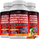 Ceylan Cinnamon, curcuma, vinaigre de cidre de pomme, Ginseng, Aloe Vera, Berberine Plus Banaba, racine de gingembre - 180 Nombre