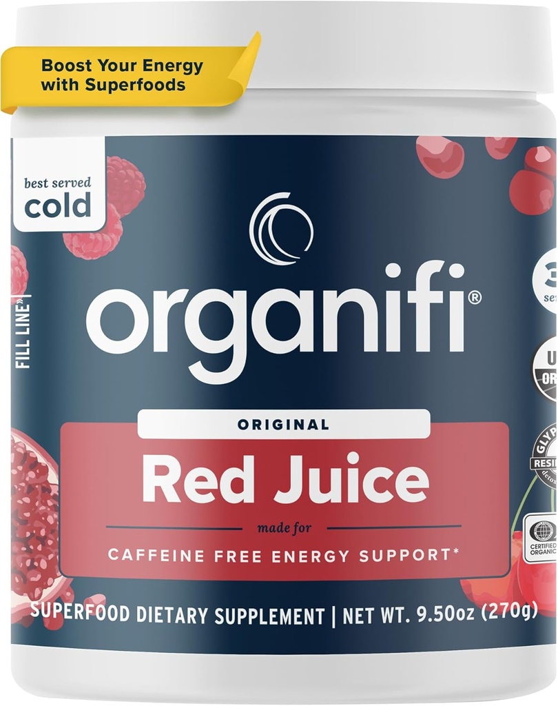 Organifi Red Juice - Energiepoeder Vermindert namiddag Crashes en verhoogt spijsvertering en immuunsysteem, 30 porties