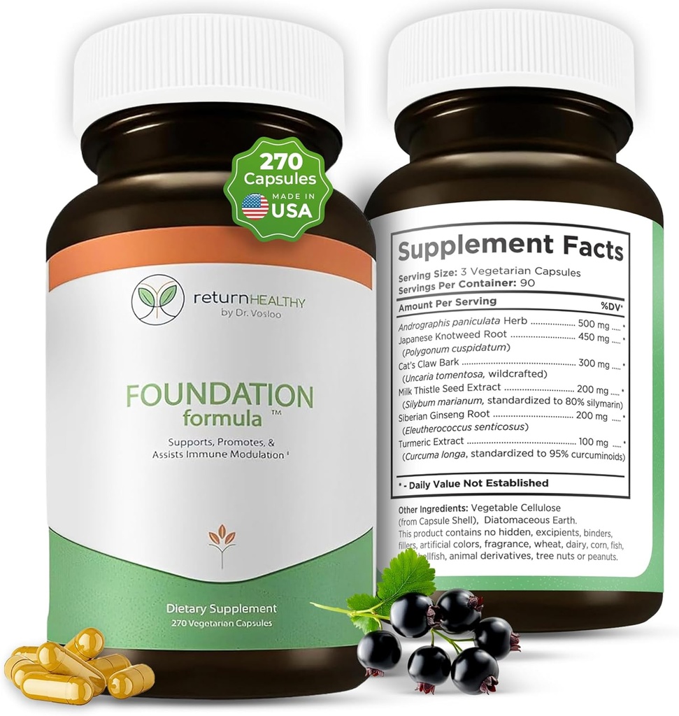 Formule de la Fondation: Supplément de soutien pour les tiques immunes avec la racine japonaise Knotweed, la griffe de chat, le chardon de lait.