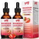2 Pack Magnesium Glycinate Liquid Drops, 1500mg Magnesium Liquid Supplement met vitamine B6, D3, L - Theanine, Omega3,Ondersteuning Nacht, Spier, Bot, Mood, Aardbei Flavor - 4 Fl Oz (120ml) Fles