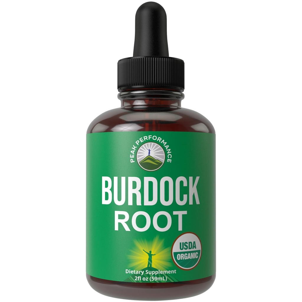 Peak Performance USDA Organic Burdock Root Liquid Drops Supplément. Teinture d'extrait végétalien pour les femmes et les hommes. Huile de racine de dard biologique Herbe. Zéro sucre, Suppléments sans gluten