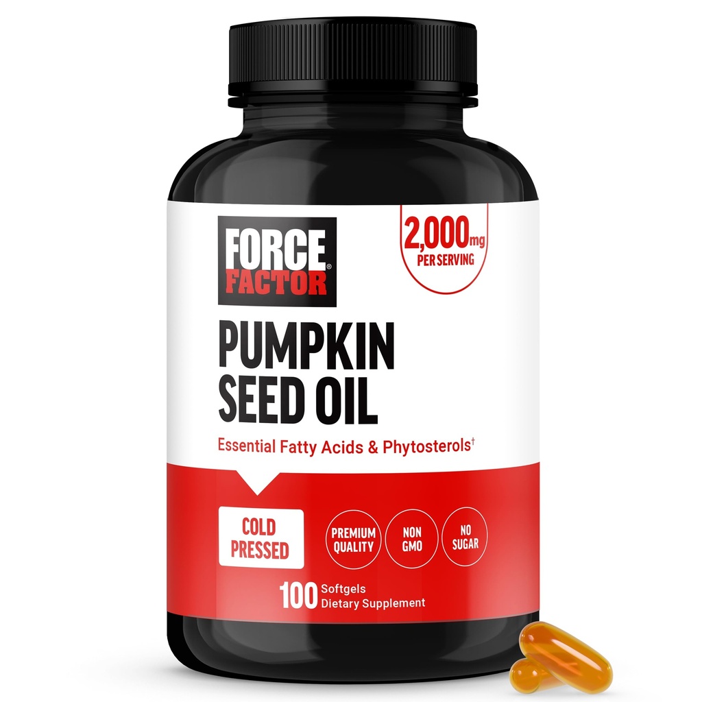 FORCE FACTOR Pumpkin Seed Oil Capsules, Phytosterolen supplement met essentiële vetzuren, gemaakt met koud geperste pompoenolie, Premium Quality, Non-GMO, 100 Softgels