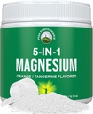 5-in-1 Magnesiumpoeder Drank voor vrouwen en mannen. Magnesium Glycinate + Citrate + Malate + Chelate + Taurate. Grote Proeverij Veganistisch supplement voor spierontspanning, slaap, krampen. Oranje smaak