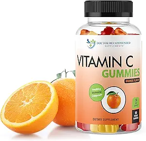Vitamine C Gommies pour adultes et enfants - 80mg Vit C par portion en tant qu'acide ascorbique - Pectine à base d'immunum à base de gommy sans sirop de maïs à haute fructose, édulcorants au gluten ou artificiels - 60 gommies