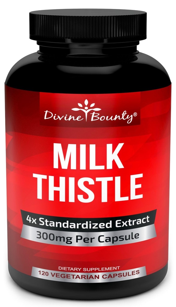 Divine supplément de chardon de lait pur Bounty - Un supplément de chardon de lait de 1200mg avec extrait concentré 4X (standardisé) 120 capsules végétariennes