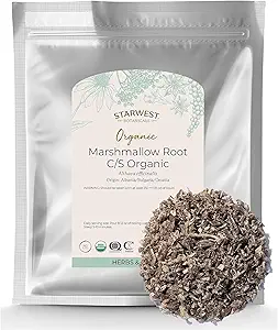 Starwest Botanicals Biologische Marshmallow Wortel - gedroogde kruiden voor thee, los bladwortelkruid, gesneden & gezeefd, gecertificeerd Kosher, niet-GMO - Bulk 1 lb zak