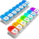 Extra grote Wekelijkse Pillen Organisator Set - 2 XL Vitamine Houders met 7 Afneembare AM PM Compartments - Betrouwbare Medicine Dispenser voor thuis en reizen, Draagbare Supplement Container, Regenboog & Blauw/Wit