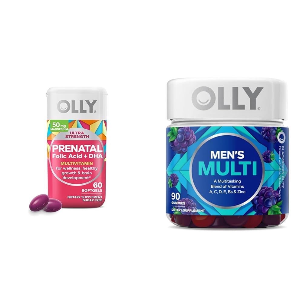 OLLY Prenatale Multivitamine Softgels en mannen Multivitamine Gummy Vitaminen Bundle, 60 en 90 Tellen