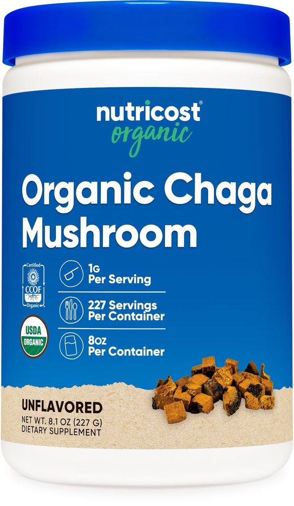 Nutricost 100% bio Poudre de champignons Chaga 8oz (227 portions) - certifié USDA biologique, sans gluten et non-OGM