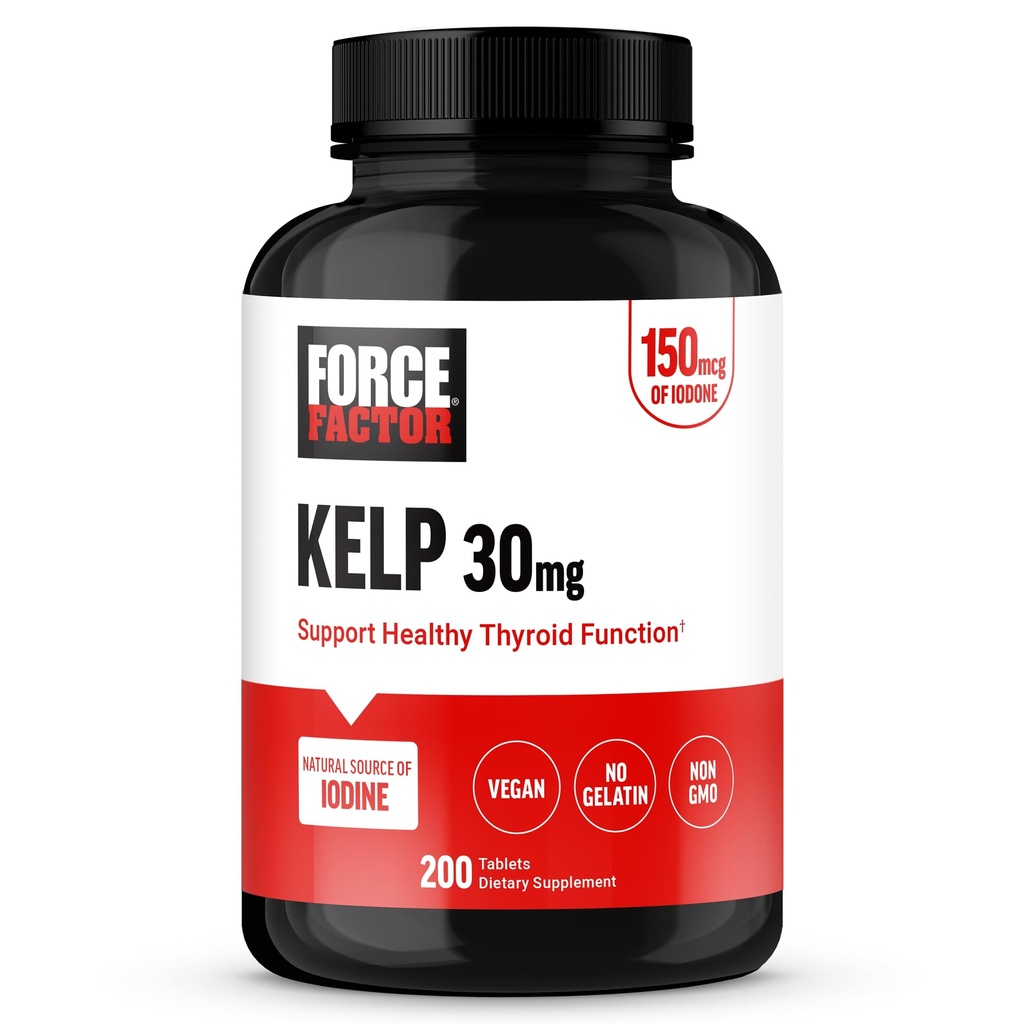 FORCE FACTOR Kelp voor Jodium van Organic Kelp tot ondersteuning Thyroid Health, Versterk Immuniteit en Digestie, Vegan, No Gelatine, Non-GMO 150mcg, 200 tabletten