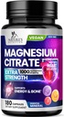 Supplément de Citrate de Magnésium Pills 1000mg - Suppléments de Magnésium 3X pour os, muscles, coeur, soutien du sommeil de la nature pour les hommes et les femmes, Vegan Mag Mineral, non-OGM, mis en bouteille aux États-Unis, 180 Capsules