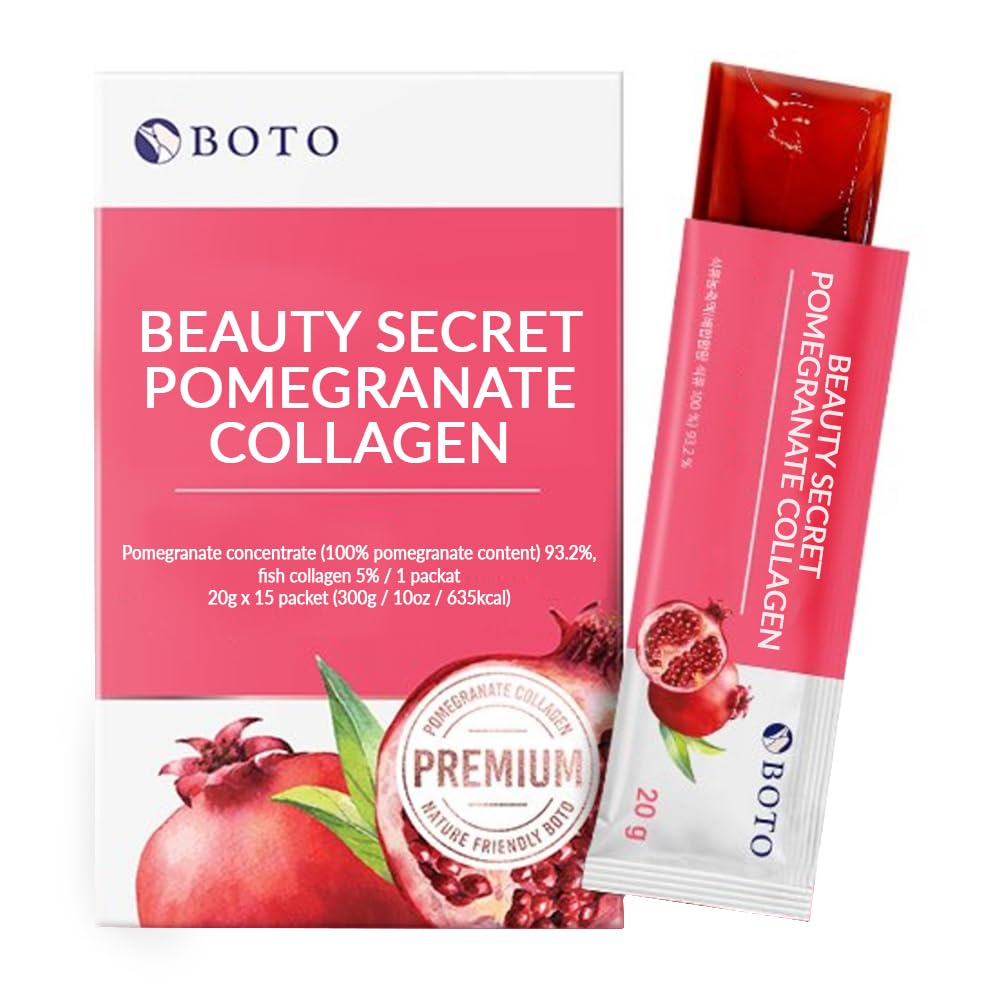 BOTO Beauty Secret grenade Collagen 20g - Corean Beauty Collagen Jelly Stick, Collagen de poisson à faible Molecular, grenade Aromatisée - Packs de 15