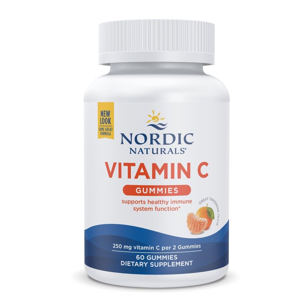Nordic Naturals Vitamine C Gummies, Tart Tangerine - 60 Gummies - 250 mg Vitamine C - Soutien immunitaire, protection antioxydante, croissance et développement des enfants - Non-OGM, végétalien - 30 portions