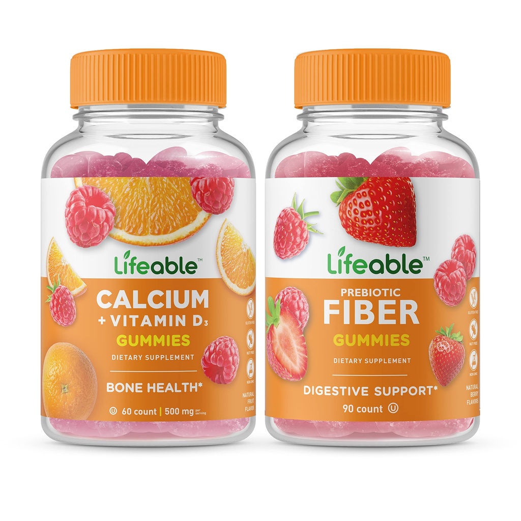 Levensvatbaar Calcium met Vitamine D + Prebiotic Fiber 5g, Gummies Bundle - Grote Proeverij, Vitamine Supplement, Glutenvrij, GGO vrij, Kauwbaar