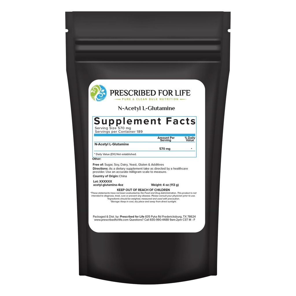 Voorgeschreven voor het leven N acetaat L Glutaminepoeder, Pure L Glutamine Aminozuren Supplement (4oz / 113g)