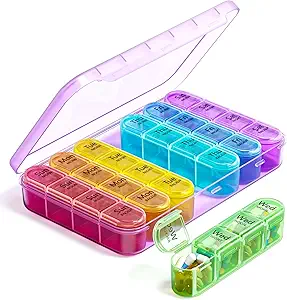 Odaro Weekly Pillen Organisator 4 keer per dag, Dagelijkse Pillen Box 7 Dag, Grote Reizen Pillen Case met 28 Compartiment om Medicine, Vitamine en Supplement - Paarse Case