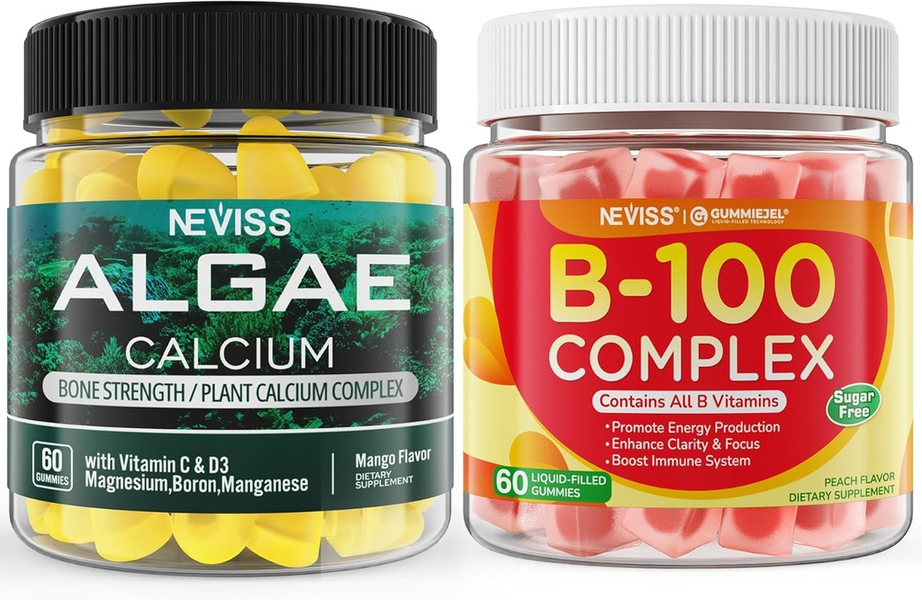 NEVISS Algae Calcium Gummies+ Vitamin B100 Complex Gummies