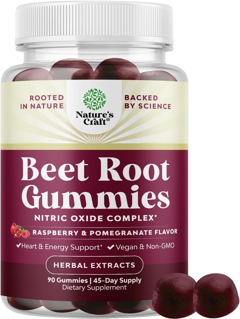 Flow Boosting Beet Root Gummies - Invigorating Beet Gummies for Adults Nitric Oxide Energy & Heart Health Support with Grapeseed Pomegranate & Vitamin B12 - Vegan Non-GMO & Gluten Free (45 Servings)