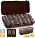 Weekly pil Organizer 2 keer per dag + 2 afneembare pil Organizers kit - AM PM Travel pil Organizer voor Vitamine Geneeskunde Supplement Fish Oil, Brown Daily Pill Case 2 keer per dag