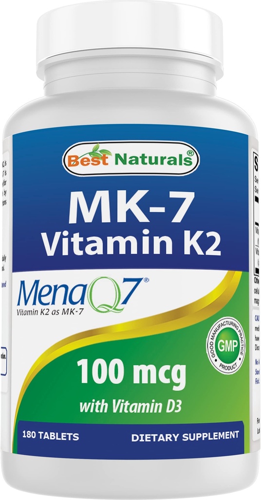 Meilleurs naturels vitamine K2 (MK7) avec supplément D3 os et santé cardiaque (5000 UI vitamine D3 et 100 mcg vitamine K2 MK7), 180 comprimés