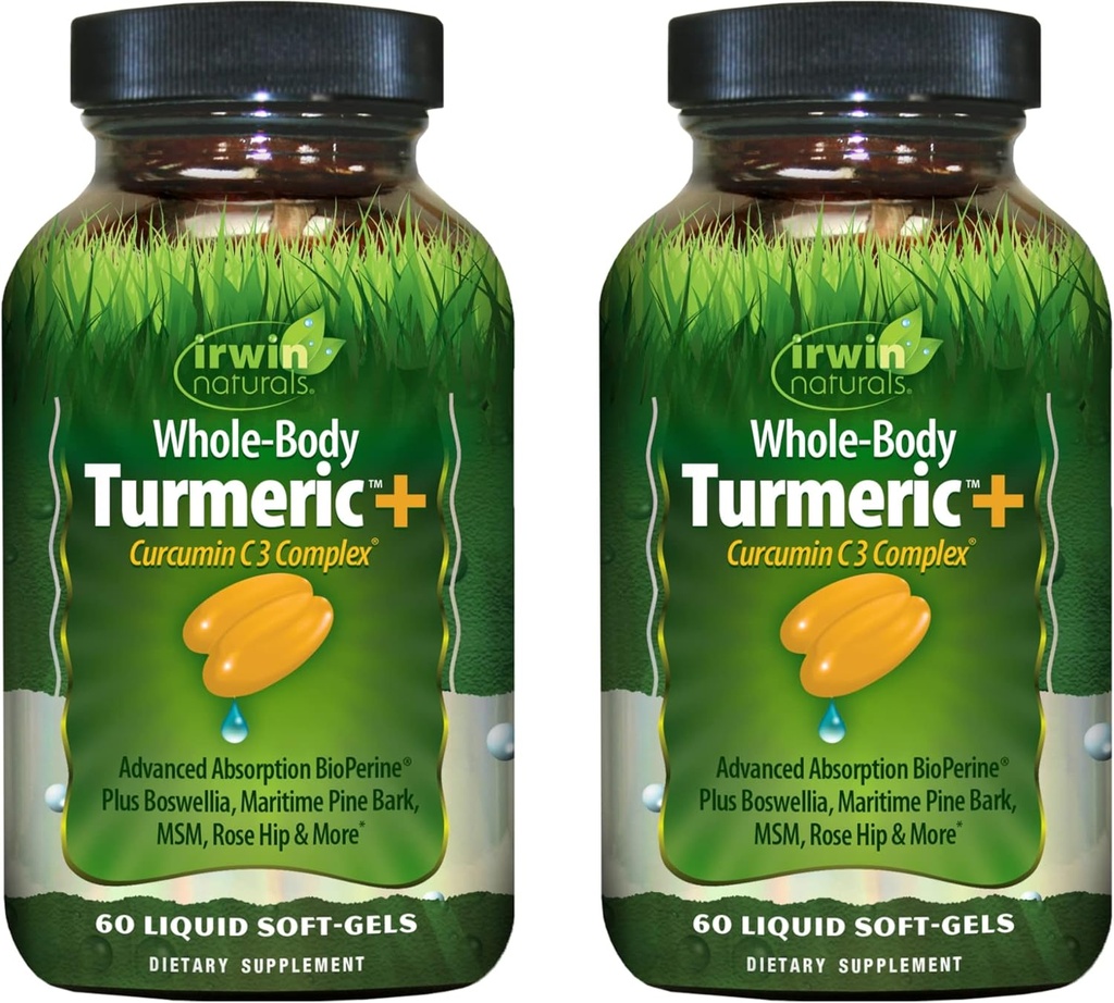 Irwin Naturals Whole Body Kurkuma + Curcumin C3 Complex - 60 Liquid Soft-Gels, Pack of 2 - Supports Whole-Body Wellness - 60 Total Servers