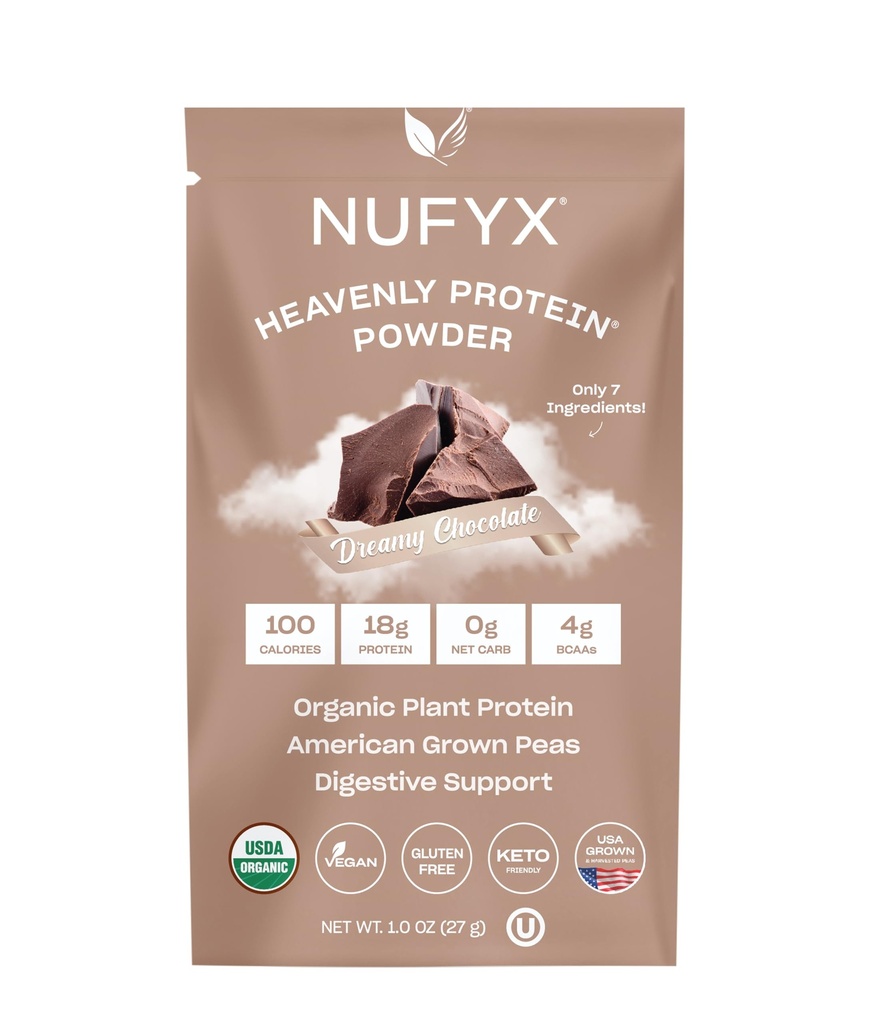 NUFYX® • Heavenly Protein® Powder • Wereldfijnste 100% biologische Amerikaanse geteelde erwten • Veganistisch Glutenvrij • Low Carb (Dreamy Chocolate, Packet)