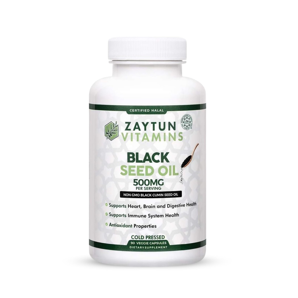 Halal Black Seed Oil, Ondersteunt Hart, Hersenen en Immune Gezondheid, Natuurlijke Anti-Oxidant, Niet-GMO, Koudgeperst, 90 Veggie Capsules, Gemaakt in de VS - Halal Vitaminen