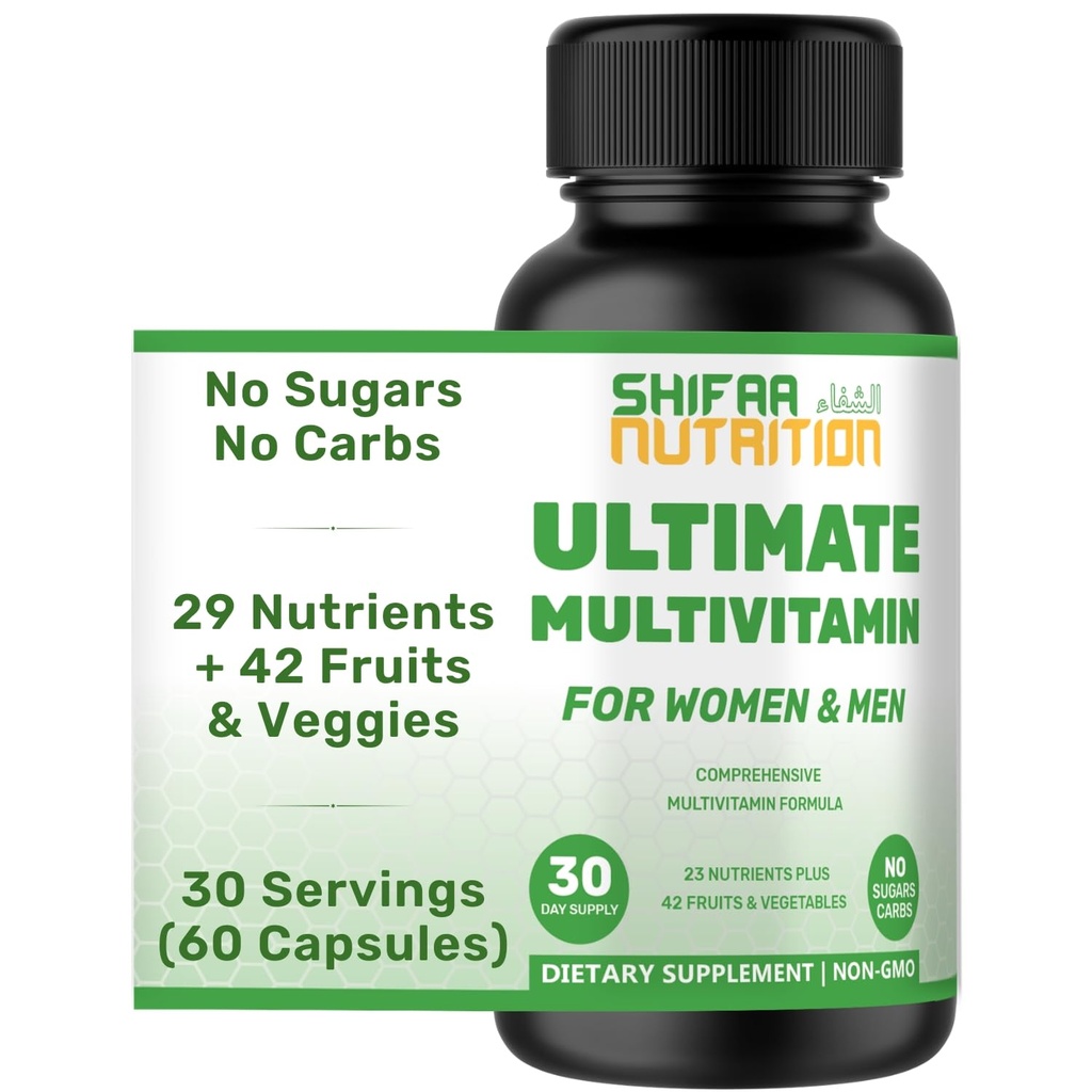SHIFA NUTRITION Halal Multivitaminen voor vrouwen, mannen & volwassenen, 30 Servers 
