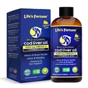 Life's Fortune Cod Liver Oil Liquid Organic Citroen Flavor (8 Oz) 1.000 mg Omega + Vitamine A, E & D3 - Ondersteunt Immune Health - 100% Visolie Supplement van Wild Ocean Cod-GMO Gratis