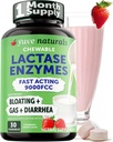 Soulagement naturel des produits laitiers à action rapide Delicious Chewables - Enzyme de lactase 9000 FCC - Dites au revoir au désagrément des produits laitiers par l'intolérance au lactose - Saveur de crème de fraise - 30ct
