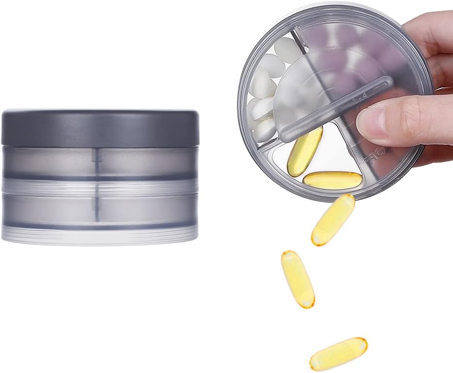 2 couches Pill Case, KIGI Daily Pill Organizer avec 8 compartiments 1 jour 4 fois Portable Pill Box Vitamine Organizer for Travel (Gray 3.1-2Inch)