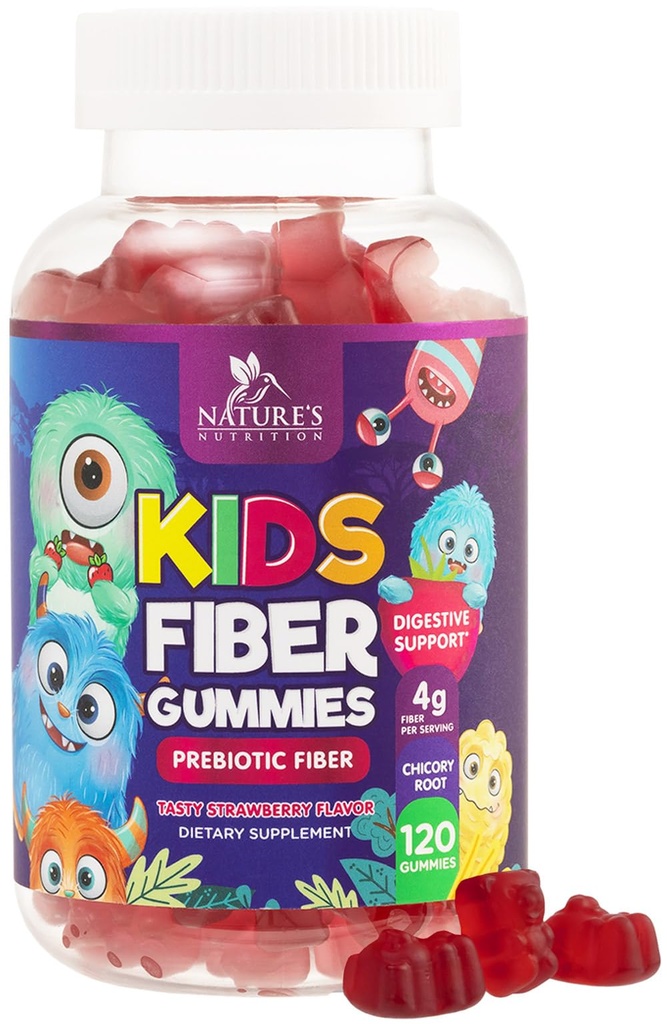Fiber Gummies for Kids 4g Per Serving - Daily Fiber Gummy Supplement for Kids - Soluble Inulin Prebiotic Gummy for Digestive Health Support - Plant-Based Regularity & Digestion Support - 120 Gummies