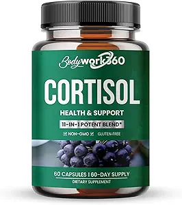 Cortisol Health & Support for Hormone Balance, Sound Sleep, Focus, Mood & Stress support - Contient Ashwagandha, L-theanine, Rhodiola Rosea Root Extract - Sans gluten, Vegan, Non-OGM - 60 capsules.