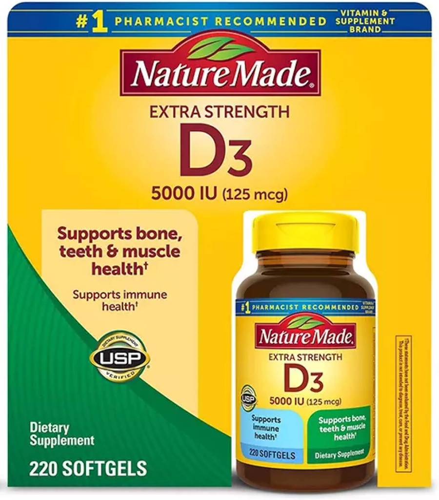 Nature Made Vitamin D-3 5000IE 220 Tel Softgels