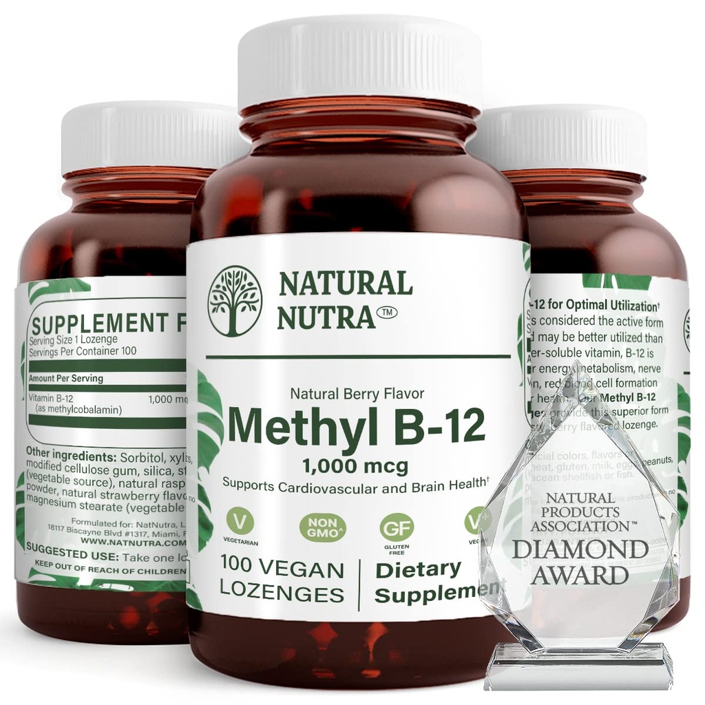 Natuurlijke Nutra Vegan Methyl B12 1000mcg, Hart Gezondheid en Energie Booster Supplement, Glutenvrij, Steun Energie Transformatie, Verbeter Immune Response, Help Hersenfunctie, 100 Veganisten Lezen