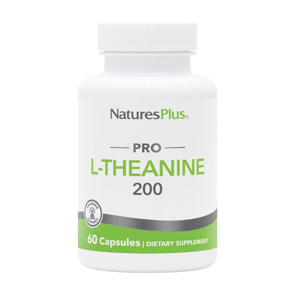 Natures Plus PRO L-Theanine - 60 Capsules - Soutient l'alerte calme, la relaxation saine et le repos amélioré - Non-OGM, Vegan & Sans gluten - 60 portions