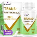 99% Ultra Purity Trans-Resveratrol 1100mg, 3-in-1 Advanced Formula Organic Resveratrol Supplement, Max Antioxidant, Anti-Aging, Huidgezondheid, Cell Repair, Boost NAD+, Immune & Energy, 60 Caps