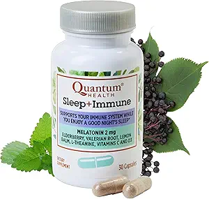 Quantum Health Sleep Immune Support Supplement Melatonine 2mg L Theanine & Valerian Root Plus Vlierbessen Vitamine C & D Immunity Boost - 30 Capsules