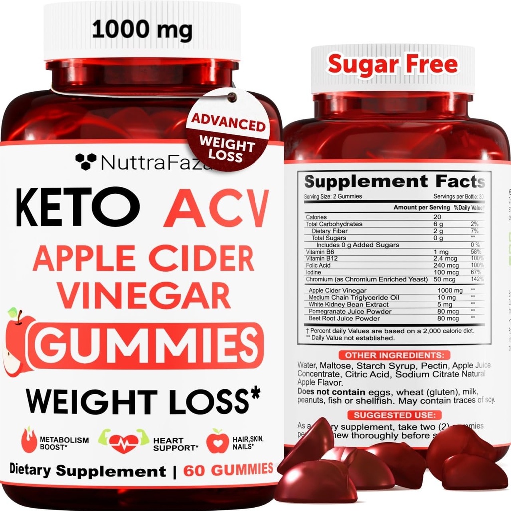 Keto ACV Gummies Geavanceerd gewichtsverlies - ACV Keto Gummies voor gewichtsverlies voor vrouwen en mannen - Keto Gummies Supplement - Detox & Cleanse, Digestie - Apple Cider Vinegar - Apple Flavor