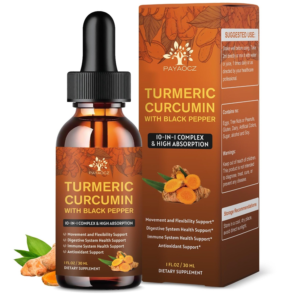 (2 Pack) Biologische Kurkuma Curcumin Supplement met zwarte peper en gember - Liquid Turmeric Extract Drops (met kaneel, rozemarijn) - Mobiliteit en flexibiliteit Ondersteuning en spijsvertering gezondheid - 1 Fl Oz